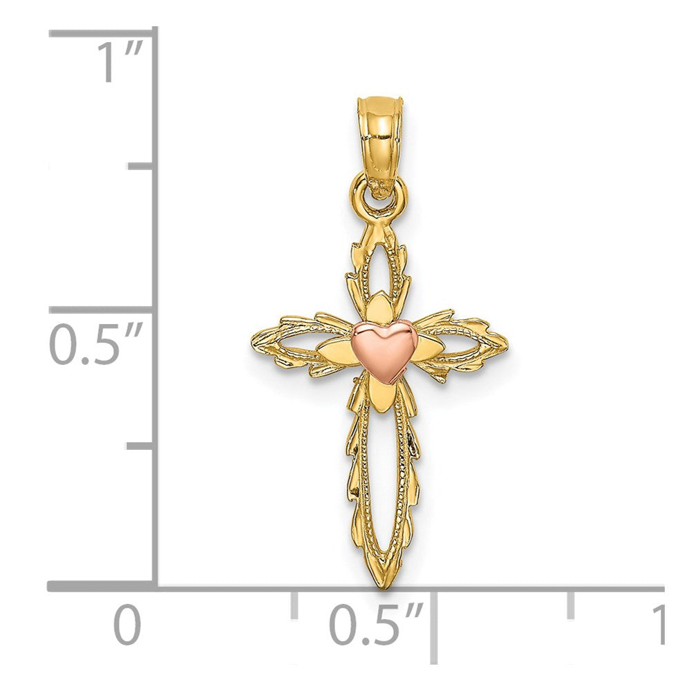 14K Two-Tone Cross W/ Heart Charm