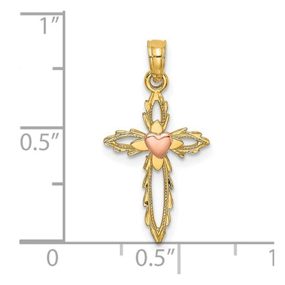 14K Two-Tone Cross W/ Heart Charm