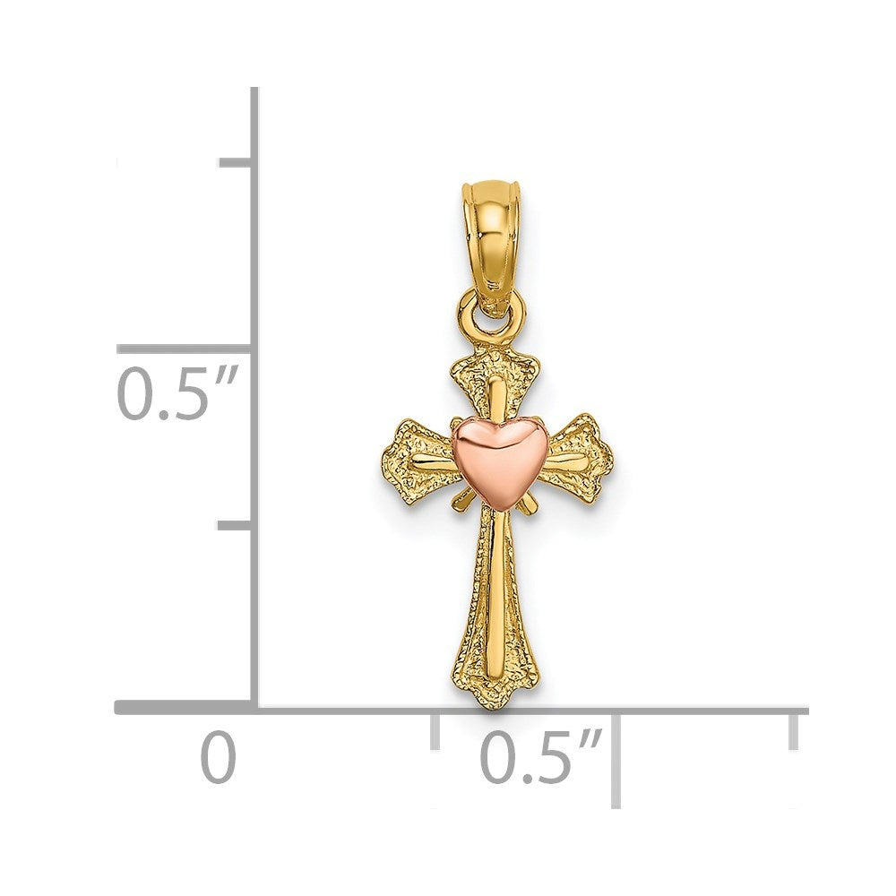 14K Two-Tone Cross W/ Heart Charm