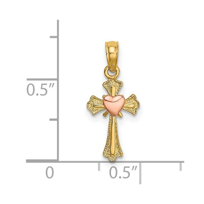 14K Two-Tone Cross W/ Heart Charm