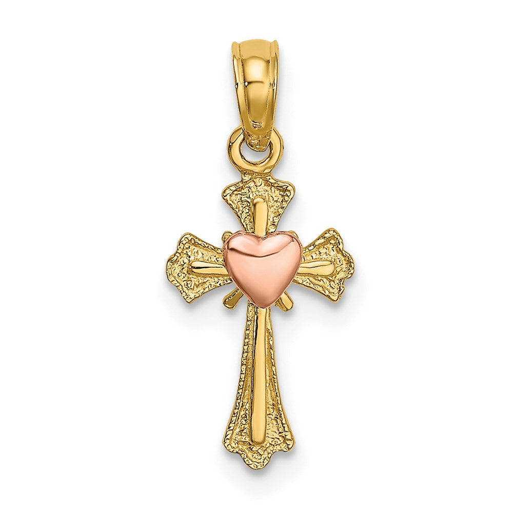 14K Two-Tone Cross W/ Heart Charm