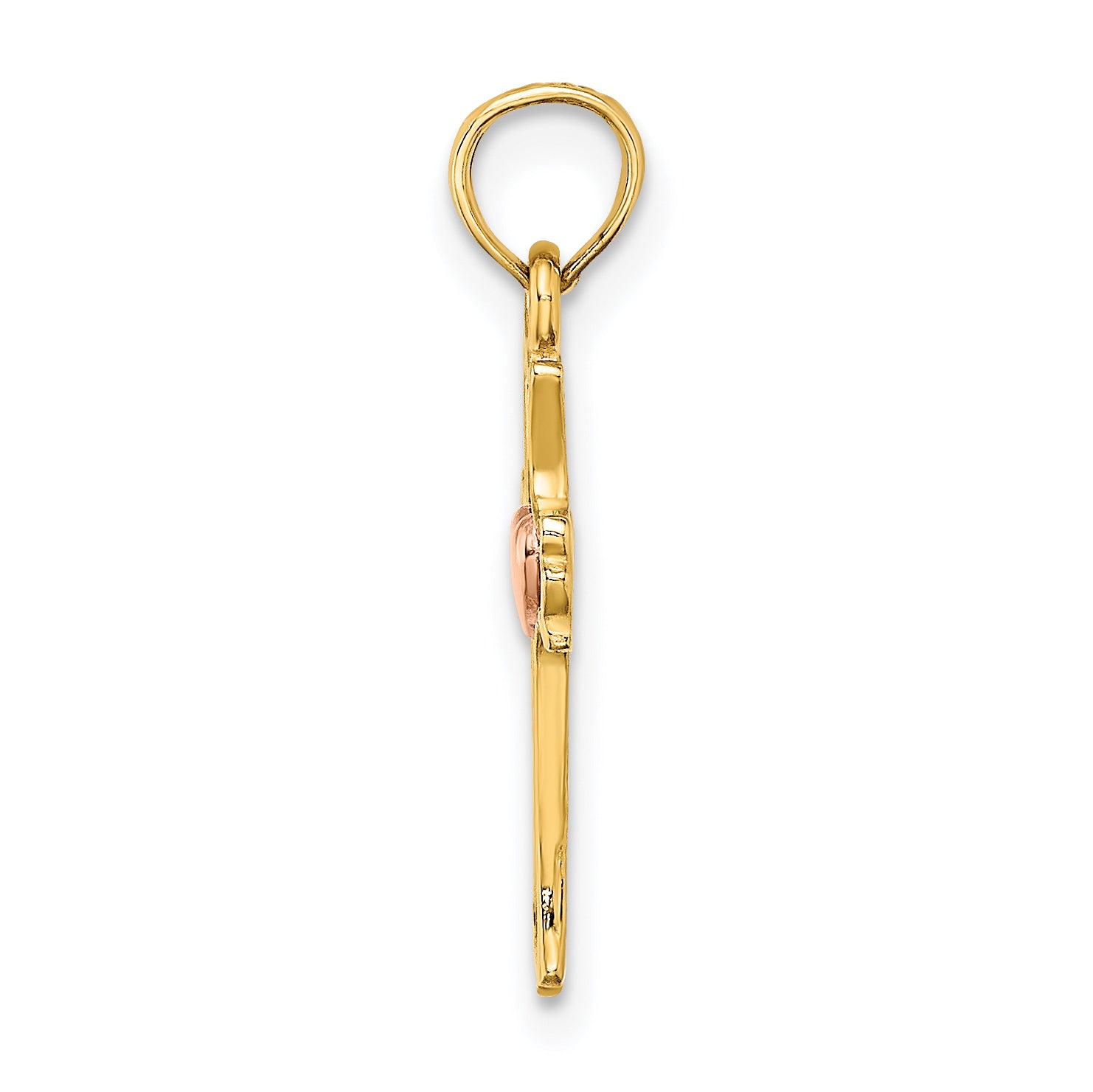 14K Two-Tone W/ Heart In Cross Charm