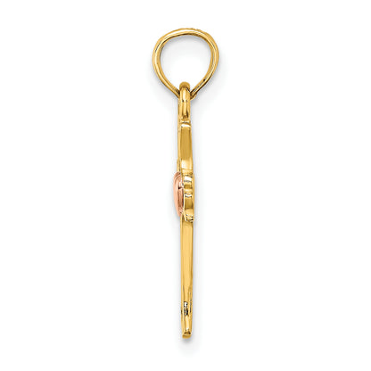 14K Two-Tone W/ Heart In Cross Charm