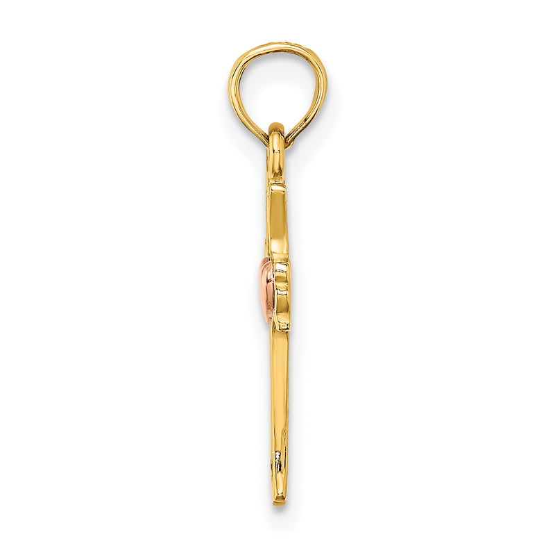 14K Two-Tone W/ Heart In Cross Charm