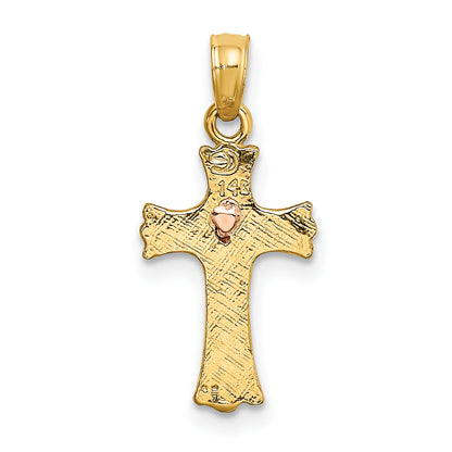 14K Two-Tone W/ Heart In Cross Charm