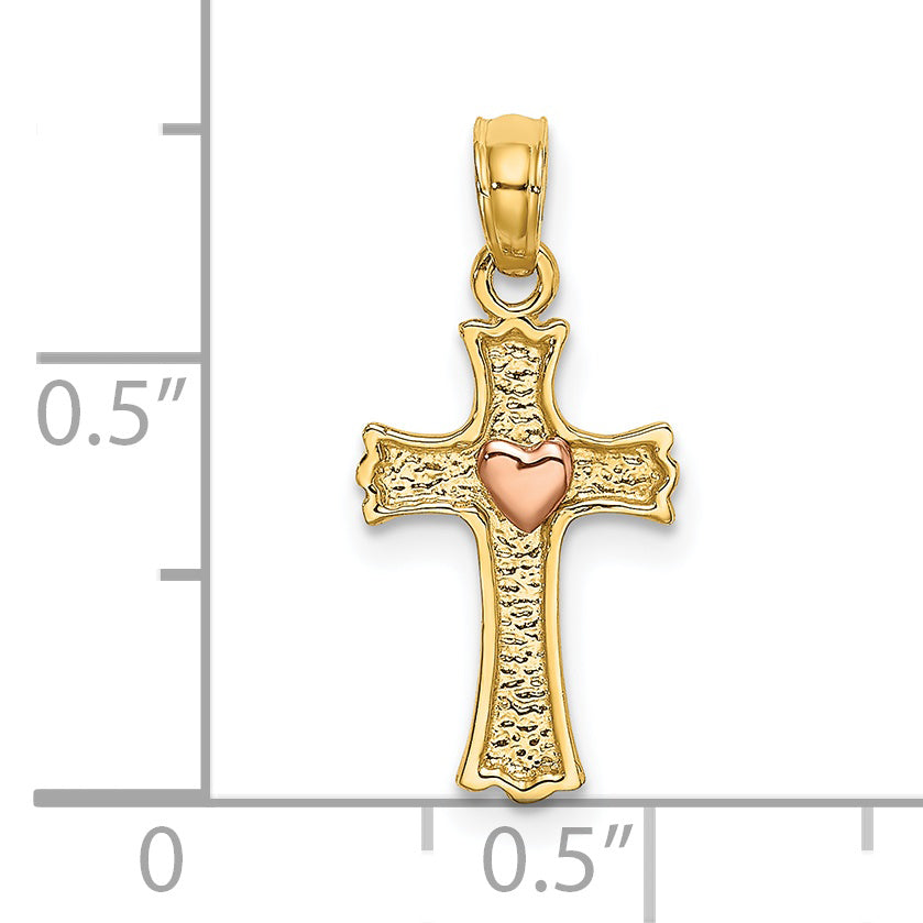14K Two-Tone W/ Heart In Cross Charm