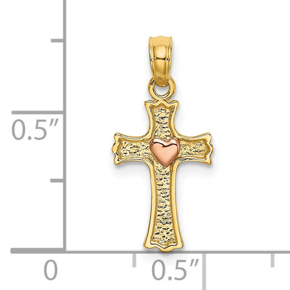 14K Two-Tone W/ Heart In Cross Charm