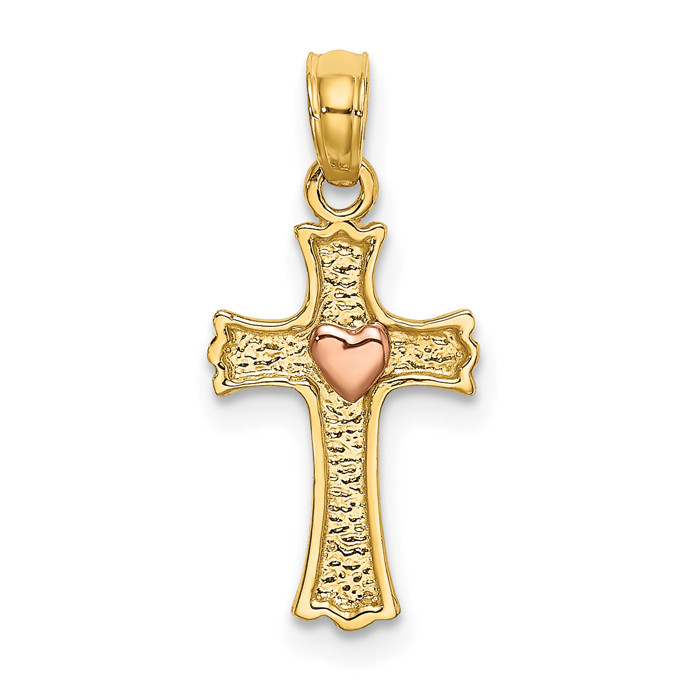 14K Two-Tone W/ Heart In Cross Charm