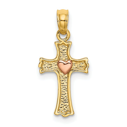 14K Two-Tone W/ Heart In Cross Charm