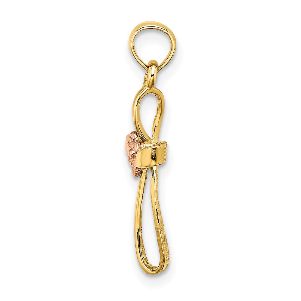 14K Two-Tone Twisted Cross W/ Heart Charm