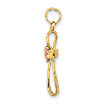 14K Two-Tone Twisted Cross W/ Heart Charm