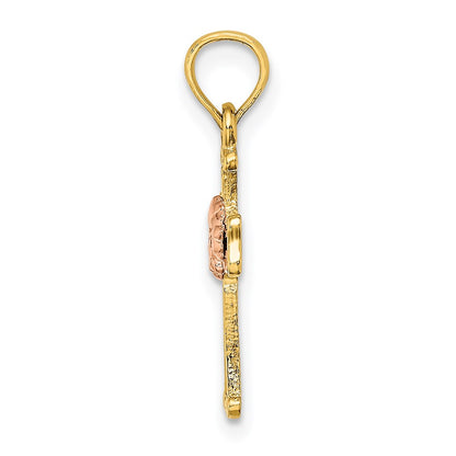 14K Two-Tone Cross W/ Flower Charm