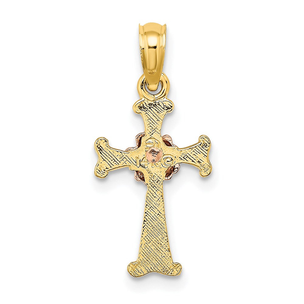 14K Two-Tone Cross W/ Flower Charm