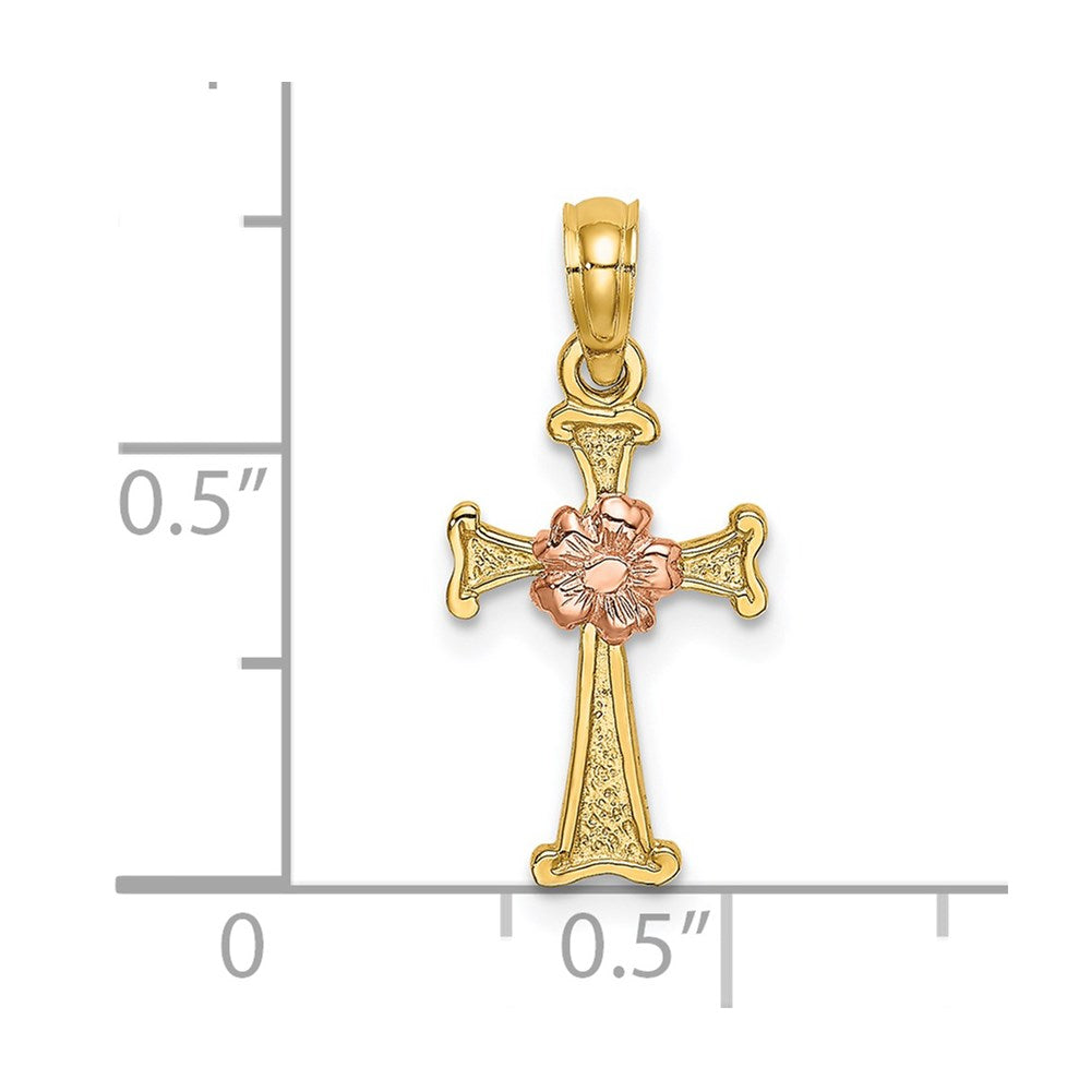 14K Two-Tone Cross W/ Flower Charm