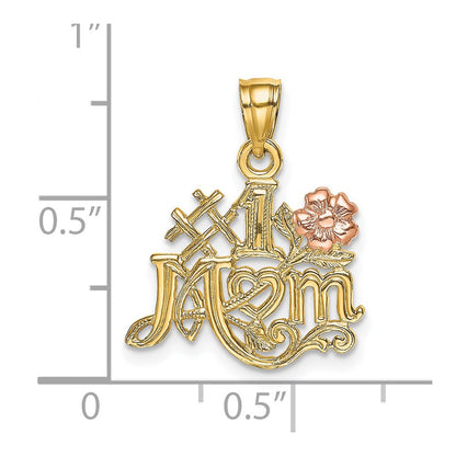 14K Two-Tone #1 Mom W/ Flower Charm