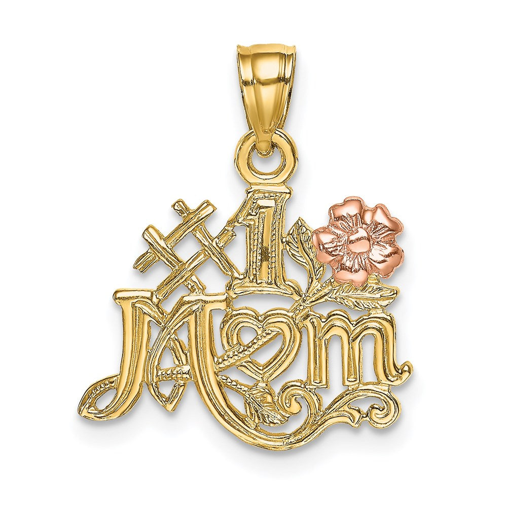 14K Two-Tone #1 Mom W/ Flower Charm