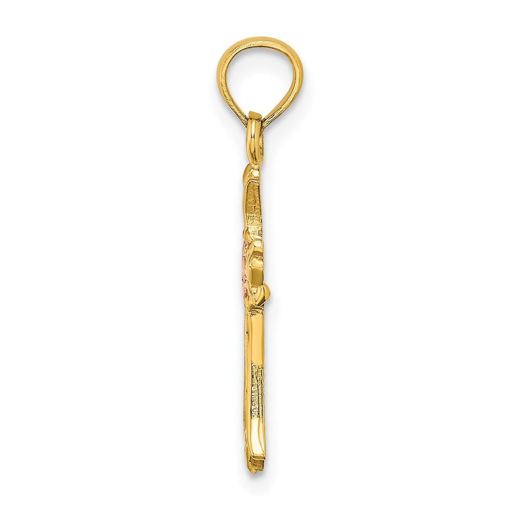 14K Two-Tone Cross W/ Flower Charm