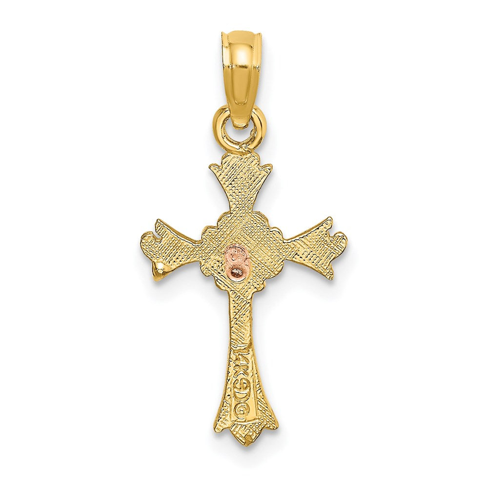 14K Two-Tone Cross W/ Flower Charm