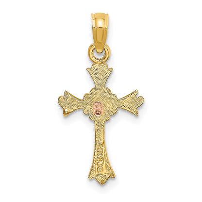 14K Two-Tone Cross W/ Flower Charm