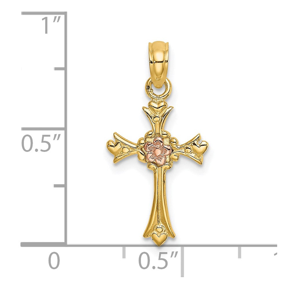 14K Two-Tone Cross W/ Flower Charm