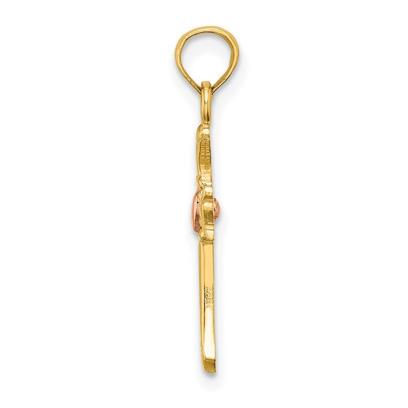 14K Two-Tone Cross W/ Heart Charm