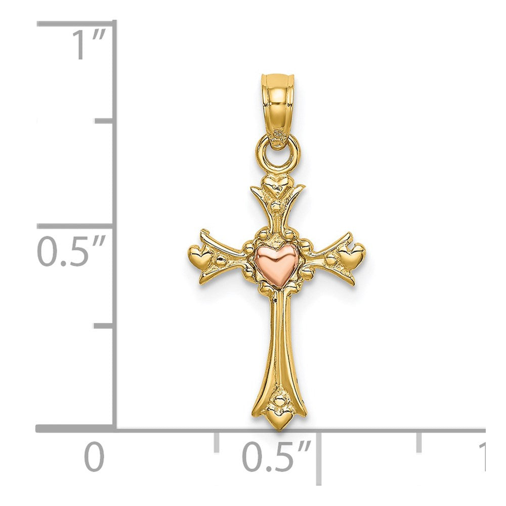14K Two-Tone Cross W/ Heart Charm