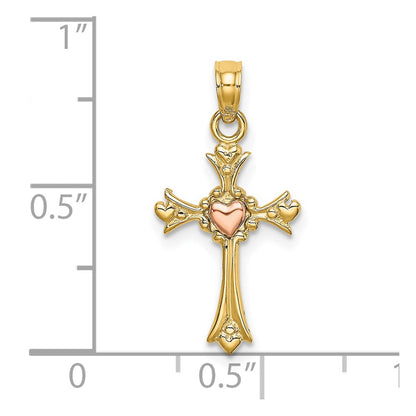 14K Two-Tone Cross W/ Heart Charm