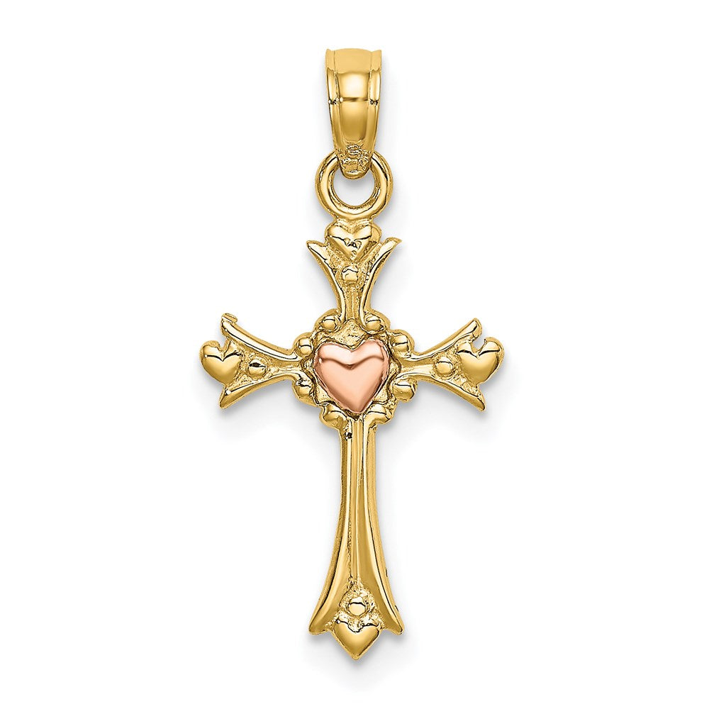 14K Two-Tone Cross W/ Heart Charm