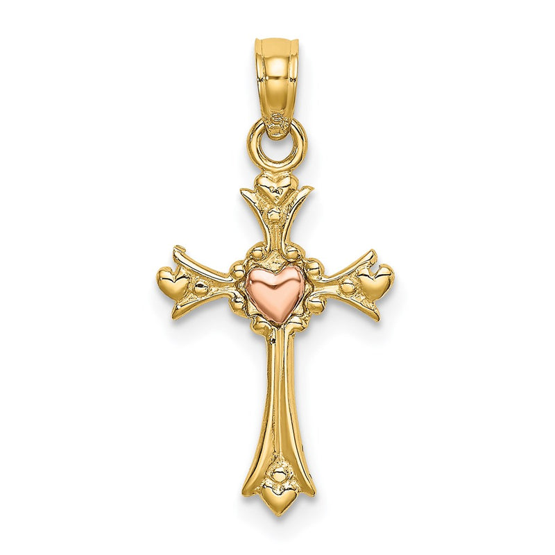 14K Two-Tone Cross W/ Heart Charm