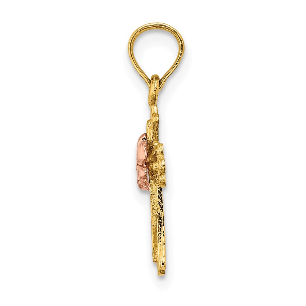 14K Two-Tone Cross W/ Small Flower Charm