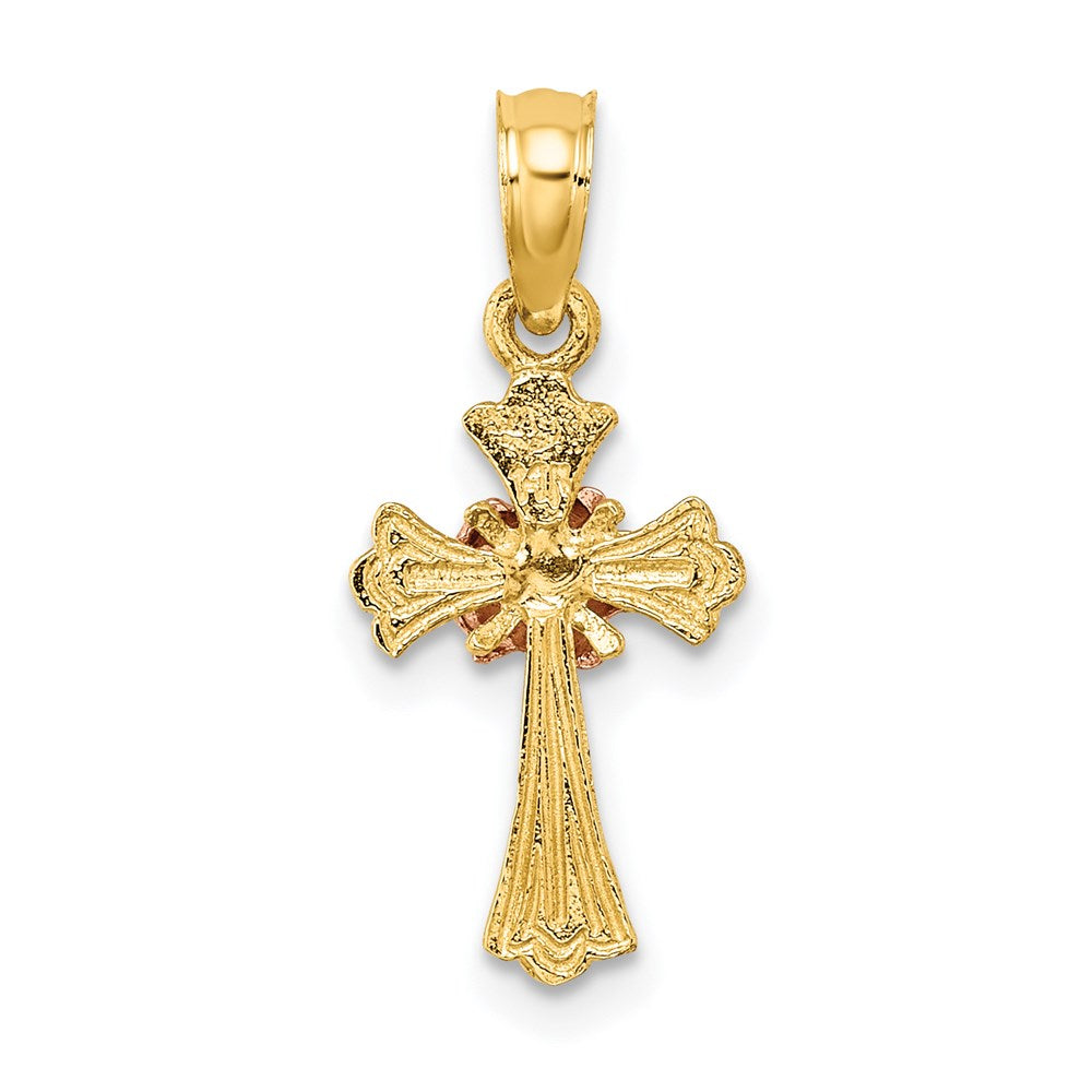 14K Two-Tone Cross W/ Small Flower Charm