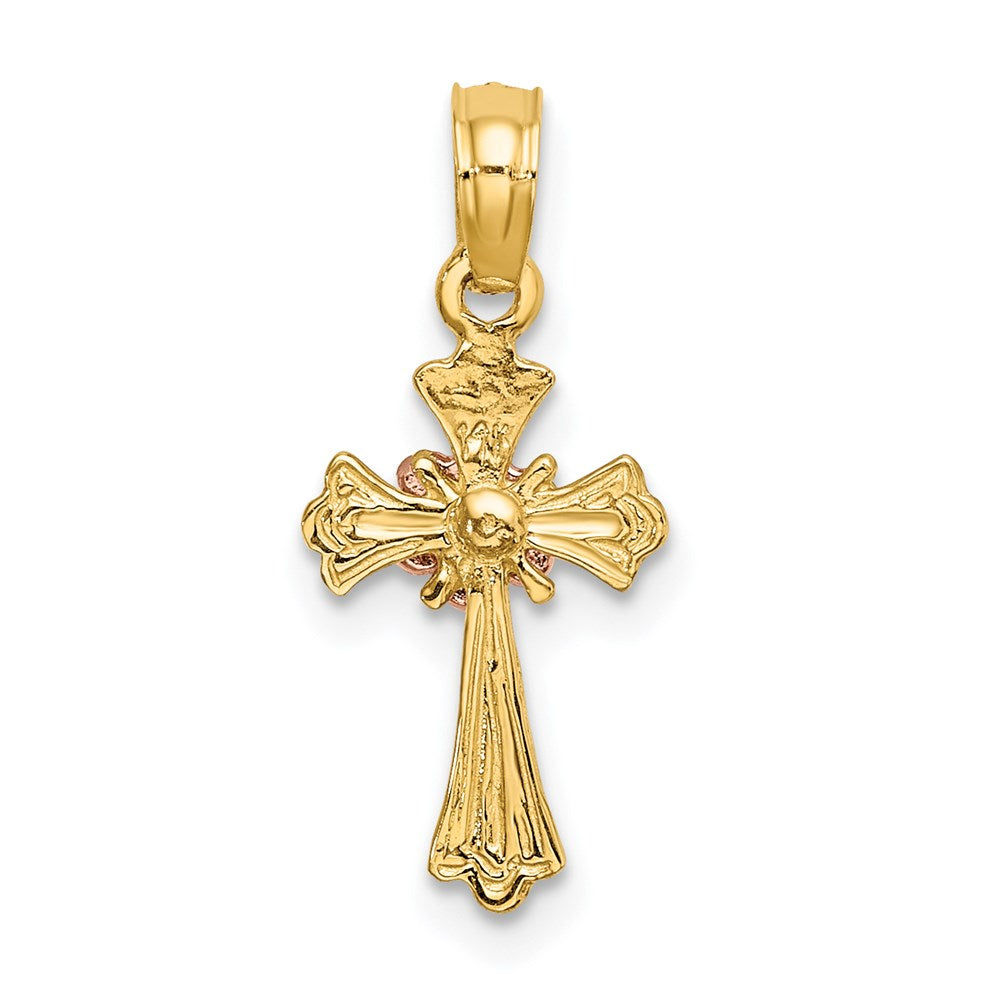 14K Two-Tone Cross W/ Flower Charm