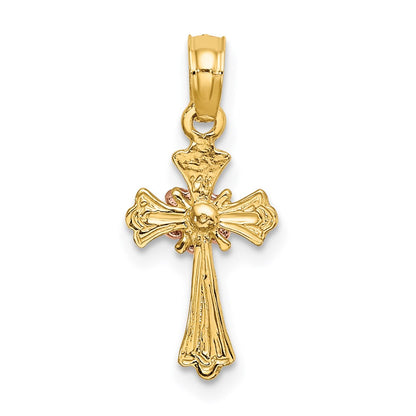 14K Two-Tone Cross W/ Flower Charm