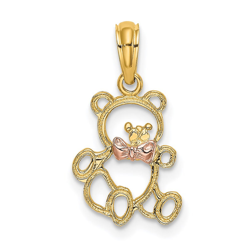 14K Two-Tone Cut-Out Teddy Bear W/ Bow Tie Charm