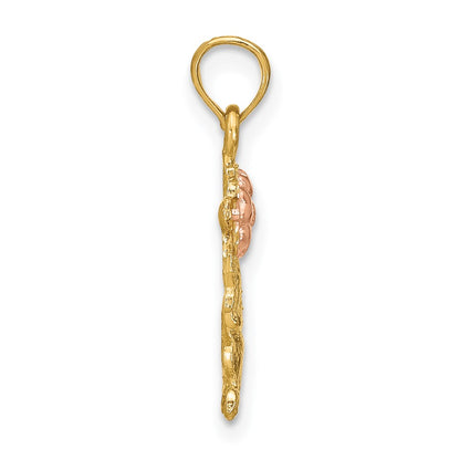14K Two-Tone Dog Holding Flower Charm