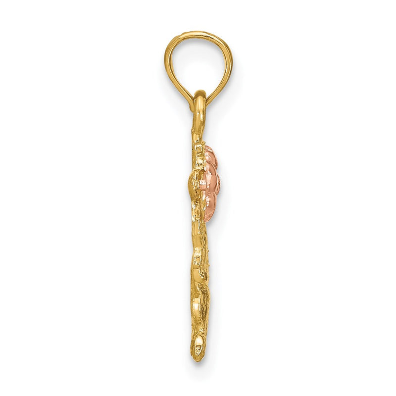 14K Two-Tone Dog Holding Flower Charm