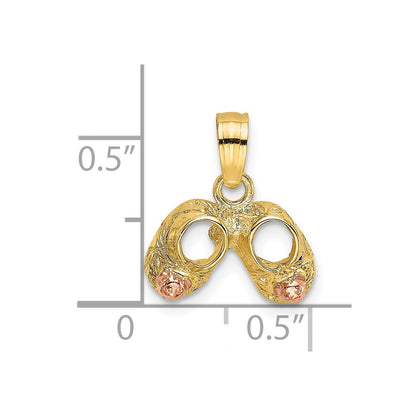 14K Two-Tone 3D Baby Booties W/ Teddy Bear Charm
