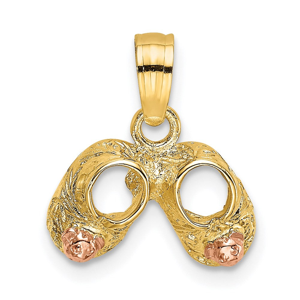 14K Two-Tone 3D Baby Booties W/ Teddy Bear Charm