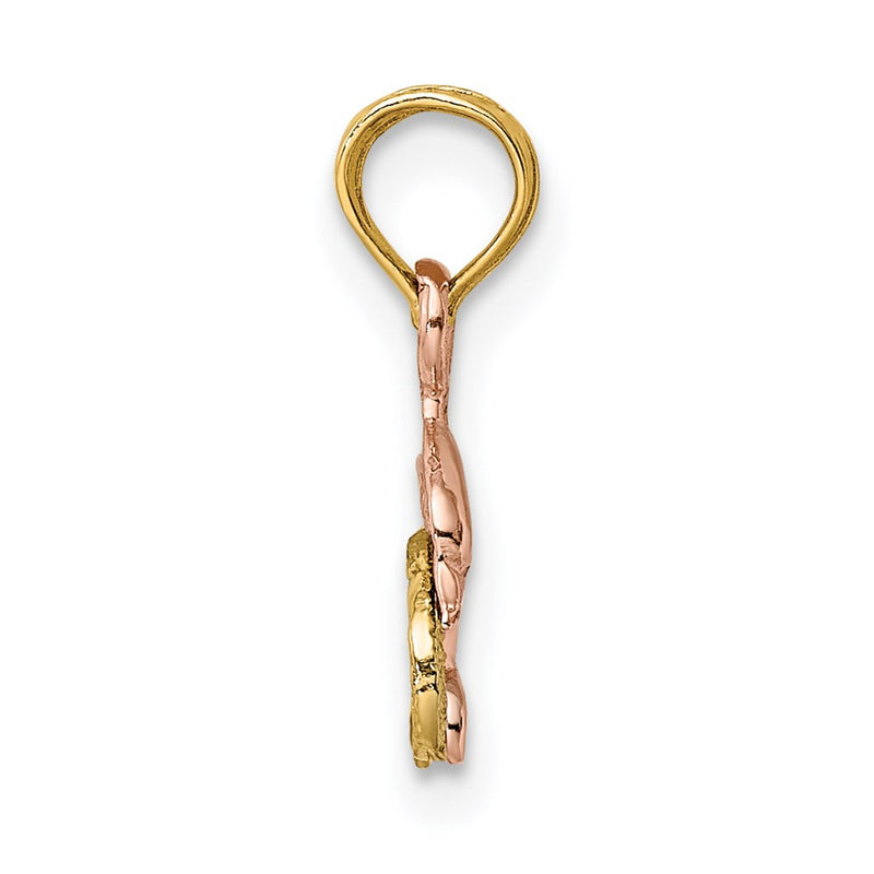 14K Two-Tone W/White Rhodium Dolphin And Wave Charm