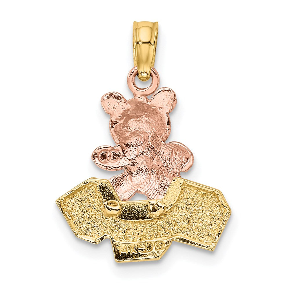 14K Two-Tone Teddy Bear W/ Abc Blocks Charm