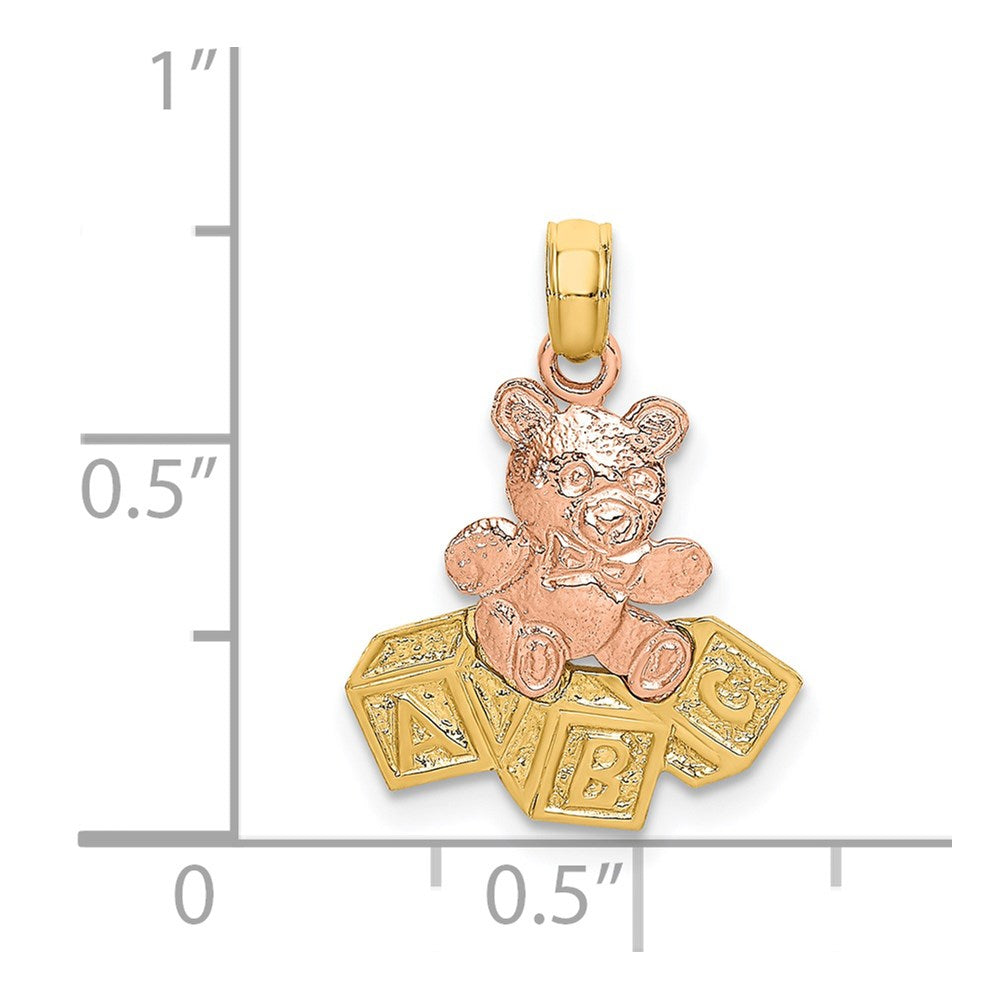 14K Two-Tone Teddy Bear W/ Abc Blocks Charm