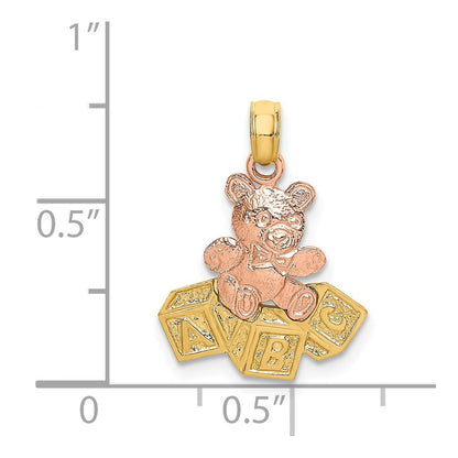 14K Two-Tone Teddy Bear W/ Abc Blocks Charm