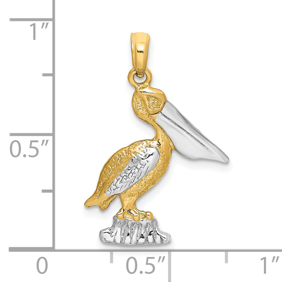 14K Yellow & Rhodium With White Standing Pelican Charm
