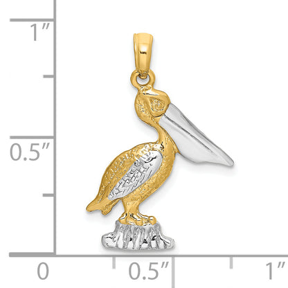 14K Yellow & Rhodium With White Standing Pelican Charm