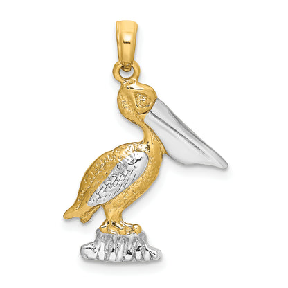 14K Yellow & Rhodium With White Standing Pelican Charm