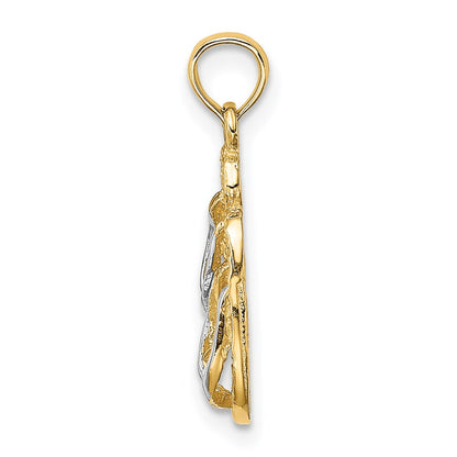 14K Yellow & Rhodium With White 3D Sanibel Island Double Flip Flop Charm