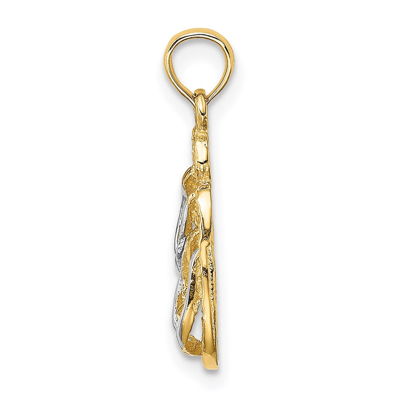 14K Yellow & Rhodium With White 3D Sanibel Island Double Flip Flop Charm