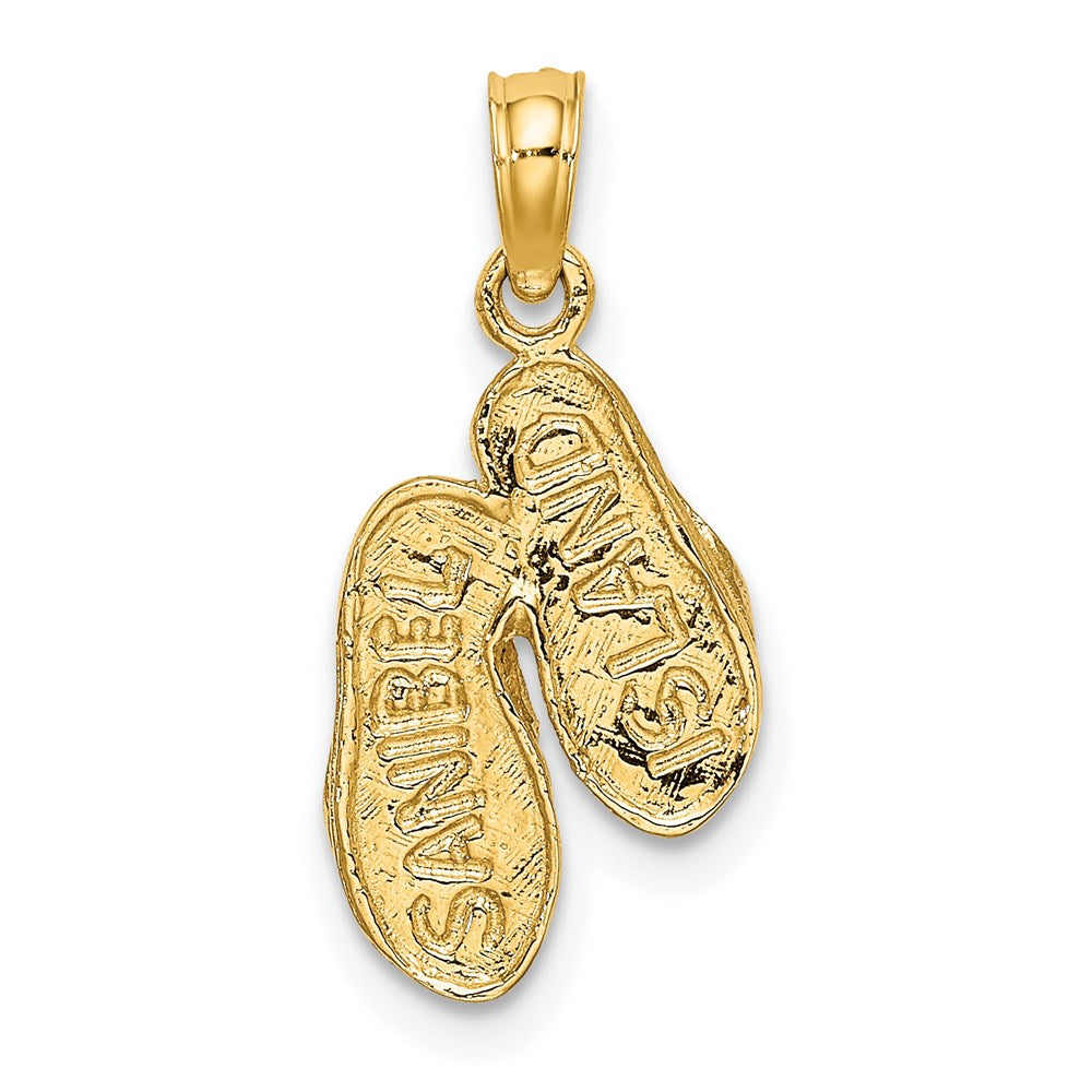 14K Yellow & Rhodium With White 3D Sanibel Island Double Flip Flop Charm