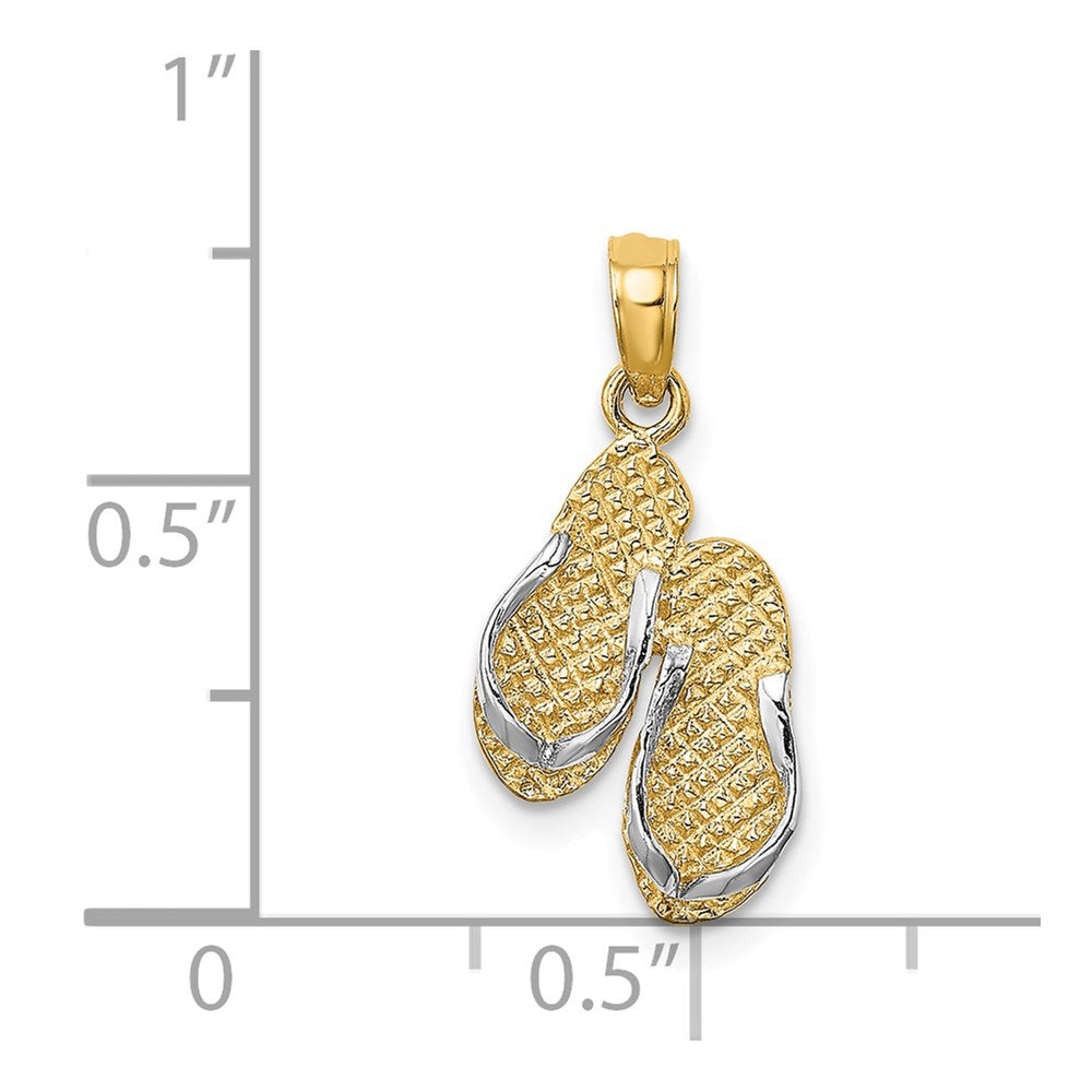 14K Yellow & Rhodium With White 3D Sanibel Island Double Flip Flop Charm