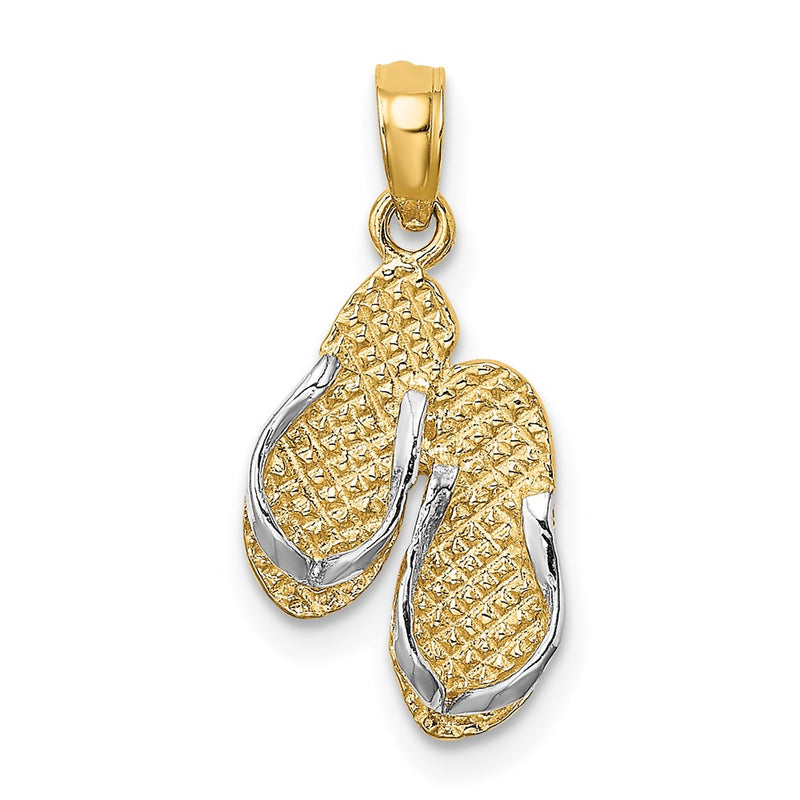 14K Yellow & Rhodium With White 3D Sanibel Island Double Flip Flop Charm
